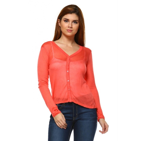 Sweaters - Women's Lightweight Sheer Cardigan Coral